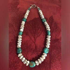 Black striated Turquoise and Turquoise oval beaded necklace